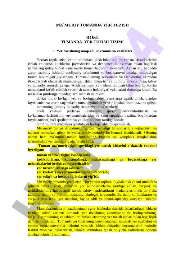 Yer tuzish tizimi maqsadlari va vazifalari