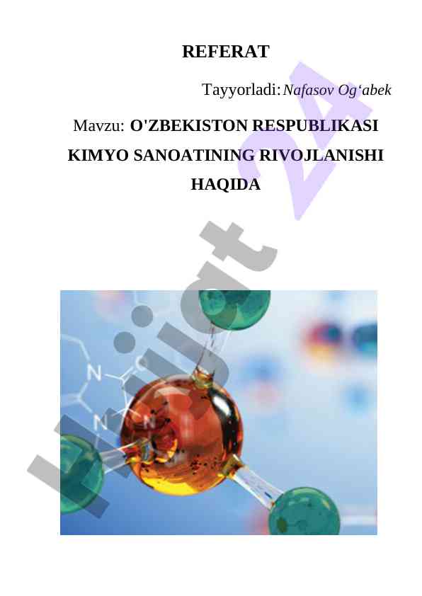 O'zbekiston respublikasi kimyo sanoatining rivojlanishi