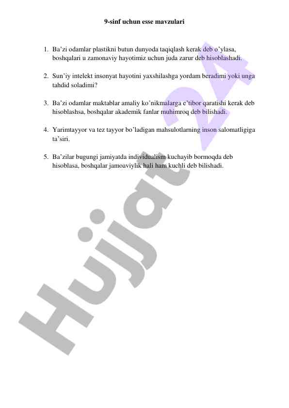 9-sinf uchun esse mavzulari va tavsiyalar