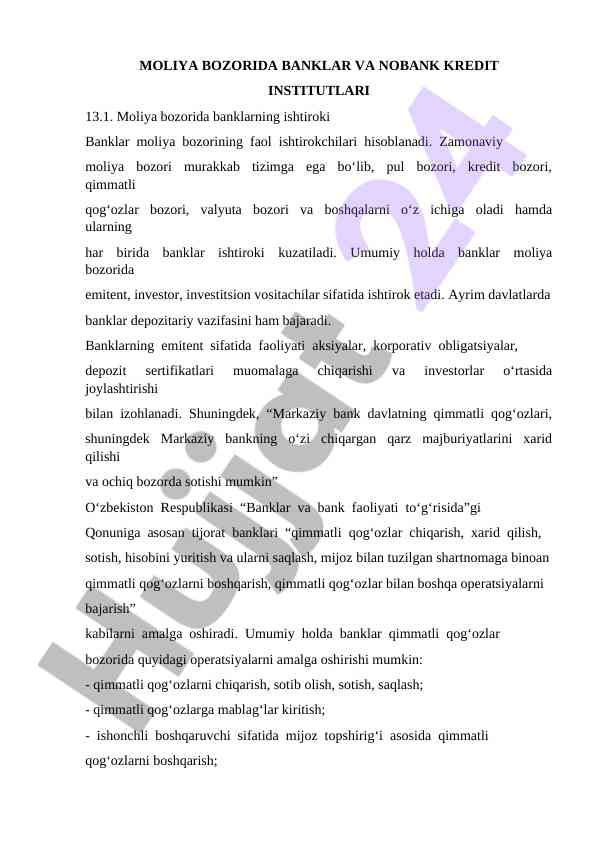 Moliya bozorida banklar va nobank kredit institutlari