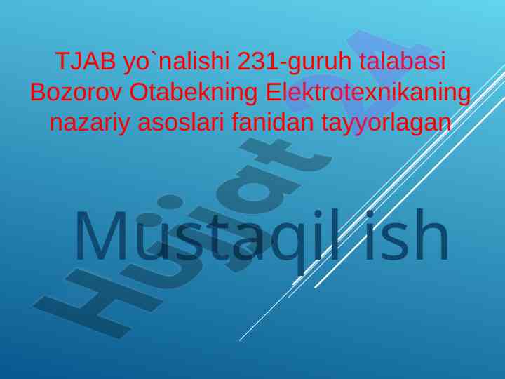 Uch fazali zanjirlarda quvvatni o‘lchash bo‘yicha mustaqil ish