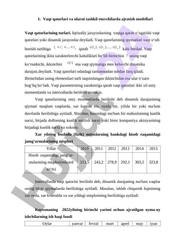 Vaqt qatorlari va ularni tashkil etuvchi modellar