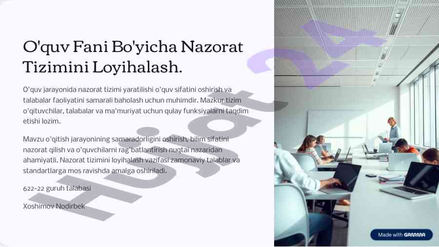 O'quv fani bo'yicha nazorat tizimini loyihalash