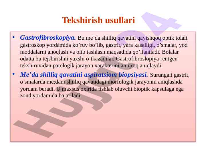Gastrofibroskopiya tekshirish usullari va foydalari