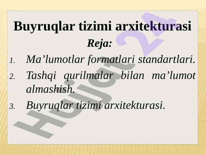Buyruqlar tizimi arxitekturasi tahlili