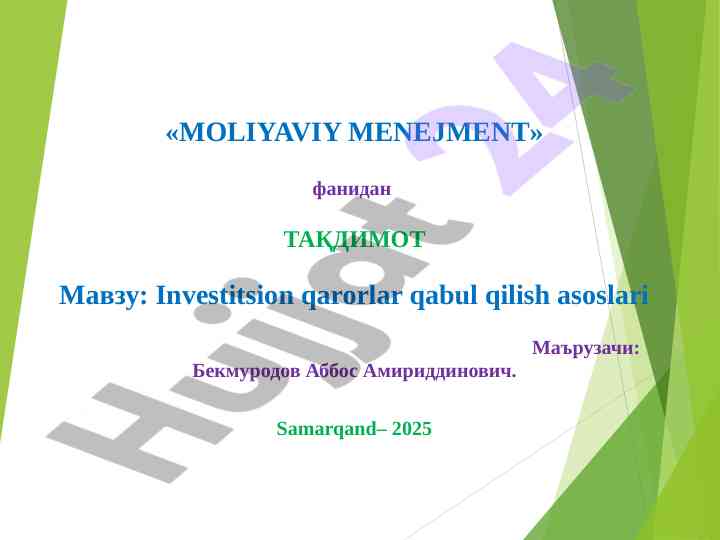 Investitsion qarorlar qabul qilish asoslari