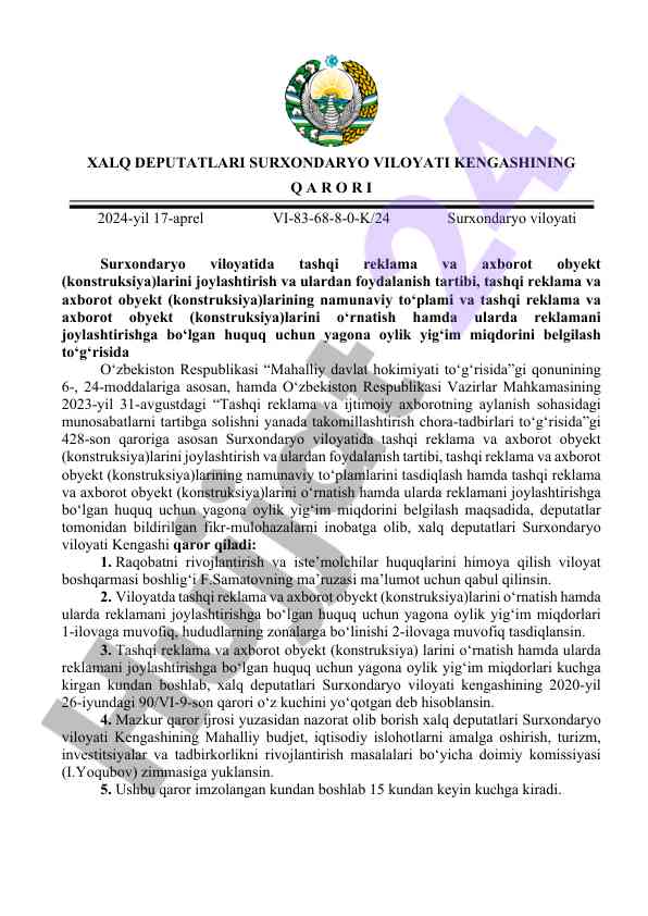 Tashqi reklama va axborot obyektlarini joylashtirish tartibi