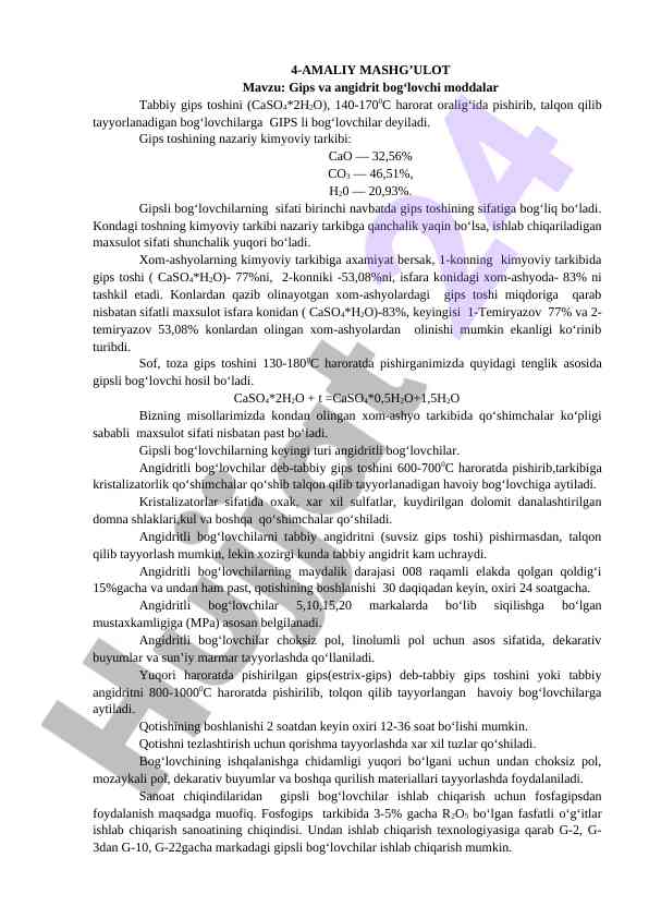 Gips va angidrit bog‘lovchi moddalar
