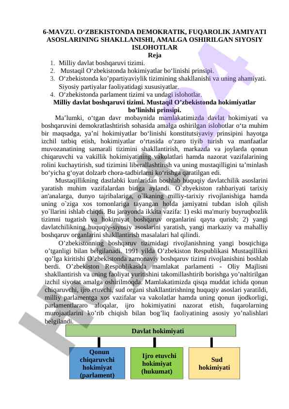 O‘zbekistonda demokratik fuqarolik jamiyati asoslari