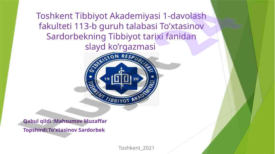 Ozbekistonda oliytibbiy tahlil tizimining rivojlanishi