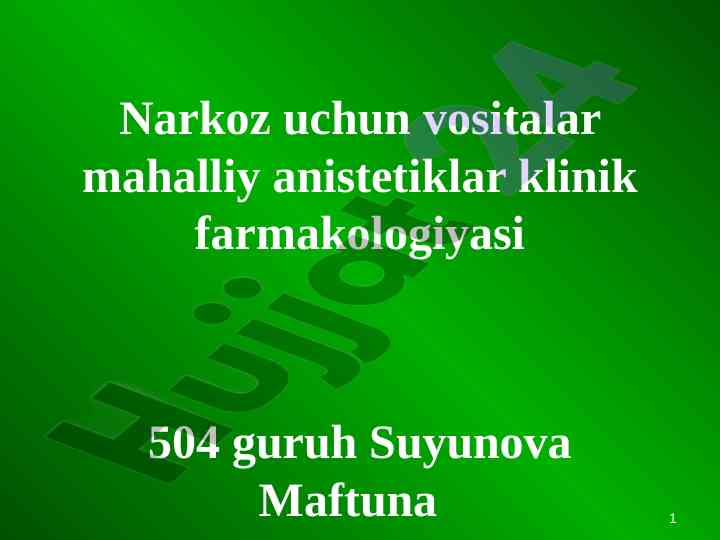 Narkoz uchun vositalar mahalliy anistetiklar klinik farmakologiyasi