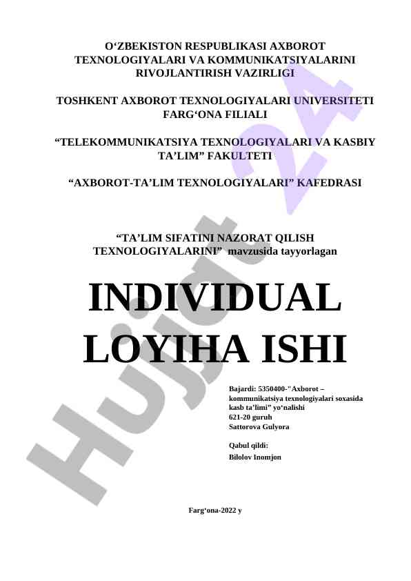 Ta'lim sifatini nazorat qilish texnologiyalari