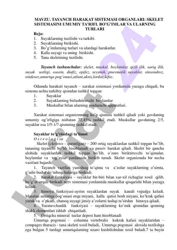 Tayanch harakat sistema organi suyaklar tavsifi