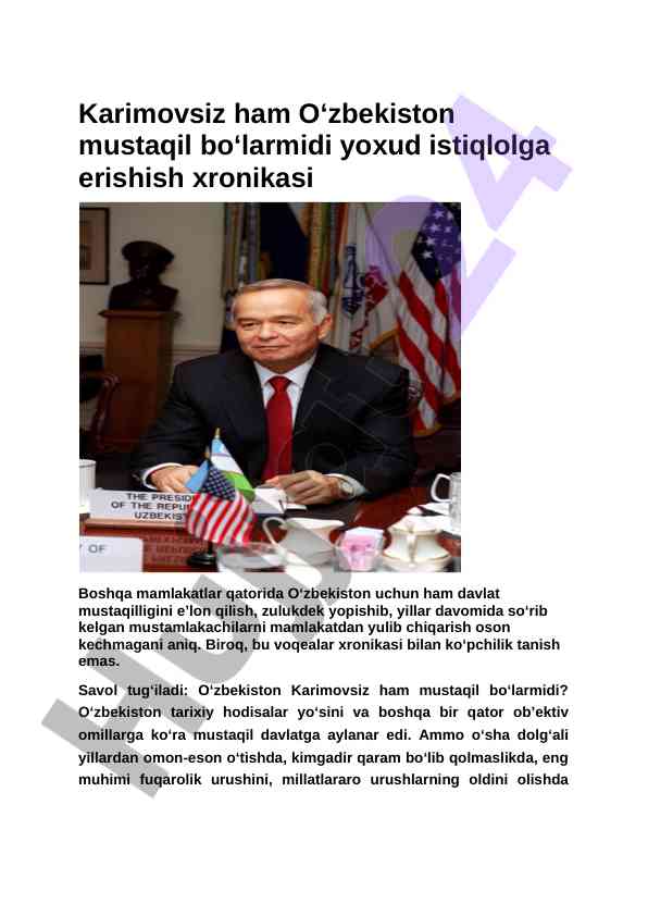 O‘zbekiston mustaqilligi xronikasi va tarixi