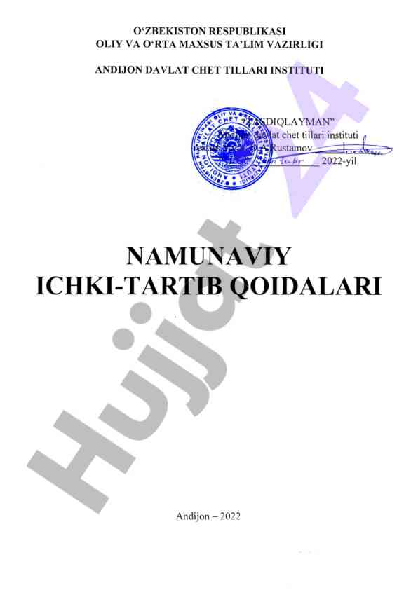 Namunaviy ichki tartib qoidalari ta'lim muassasalarida