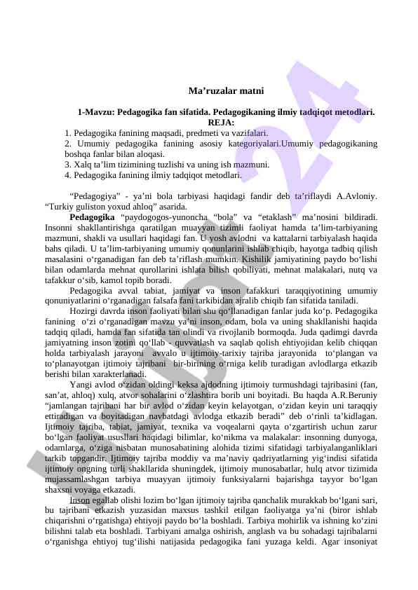 Pedagogika fan sifatida ilmiy tadqiqot metodlari