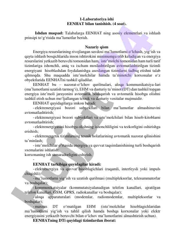 Eenhat tizimini o‘rganish laboratoriya ishlari