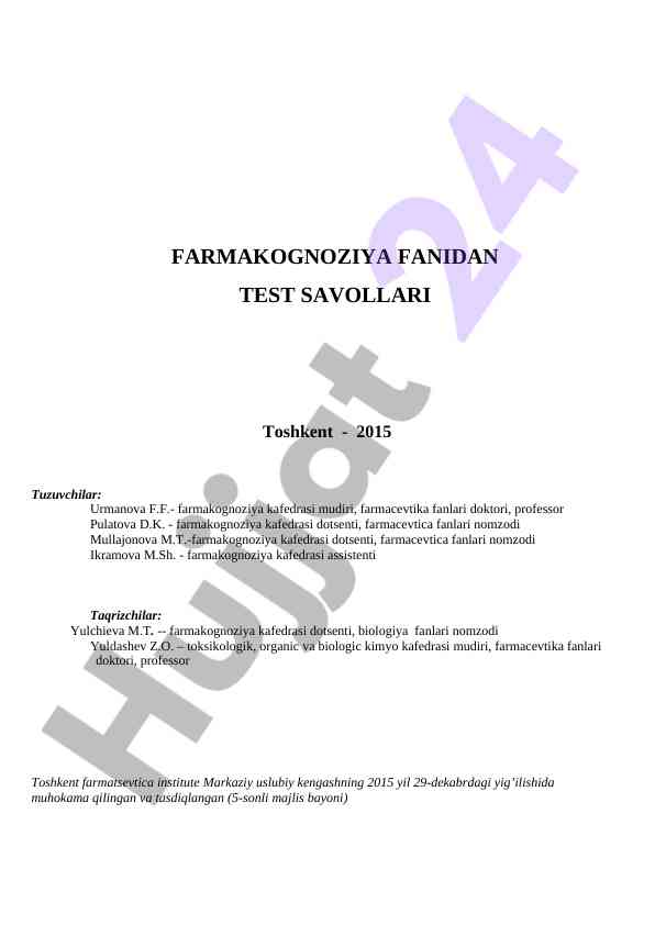 Farmakognoziya fanidan test savollari 2015