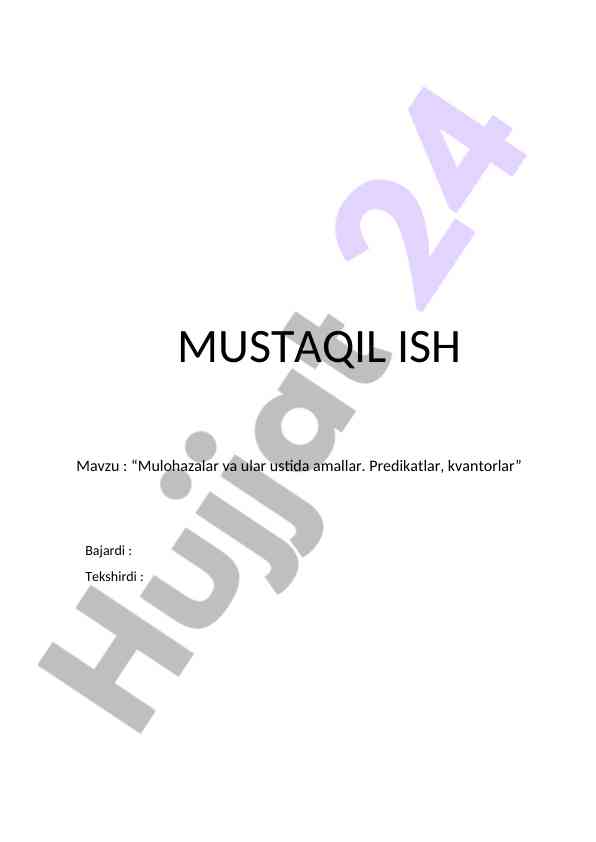 Mulohazalar va ular ustida amallar tushunchalari