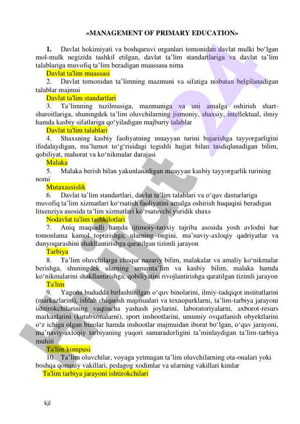 Management of primary education overview