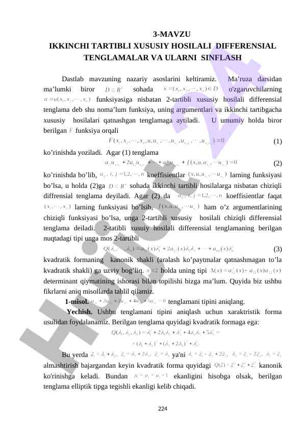 Ikkinchi tartibli xususiy hosilali differensial tenglamalar