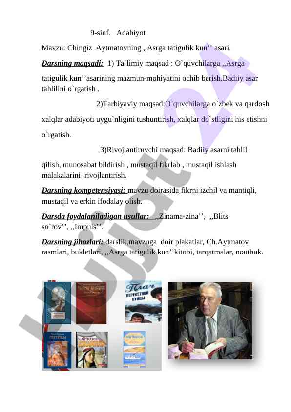 Chingiz aytmatov asrga tatigulik kun asari tahlili
