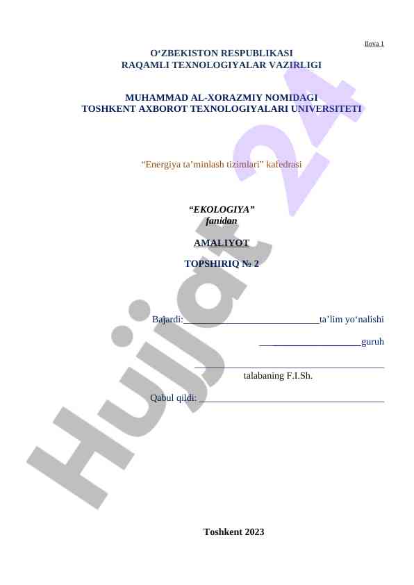 Ekologiya fanidan amaliy topshiriq