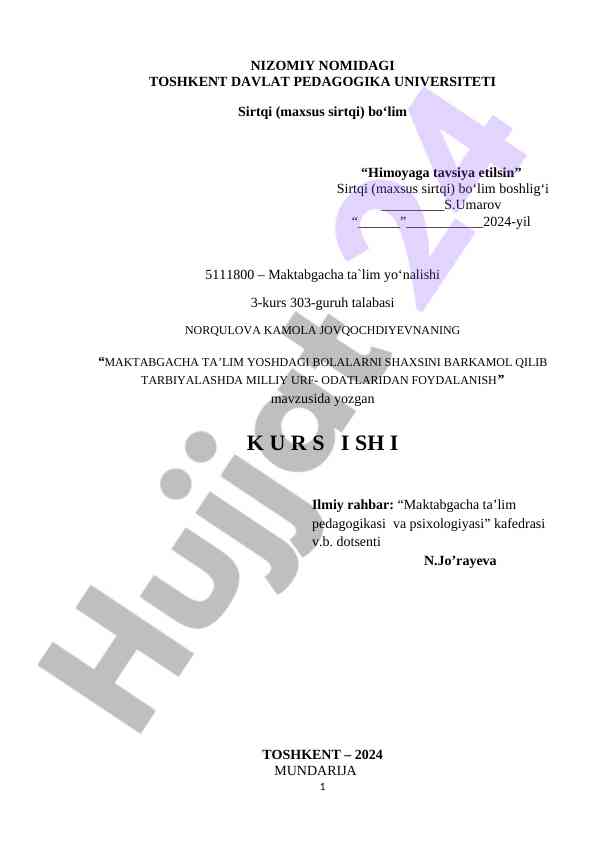 Maktabgacha ta'lim yoshlari tarbiyalashda urf-odatlar