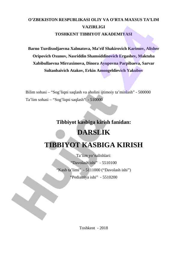 Tibbiyot kasbiga kirish darsligi