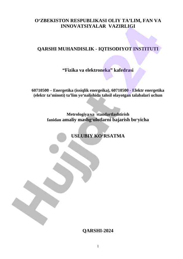 Metrologiya va standartlashtirish fanidan uslubiy ko‘rsatma