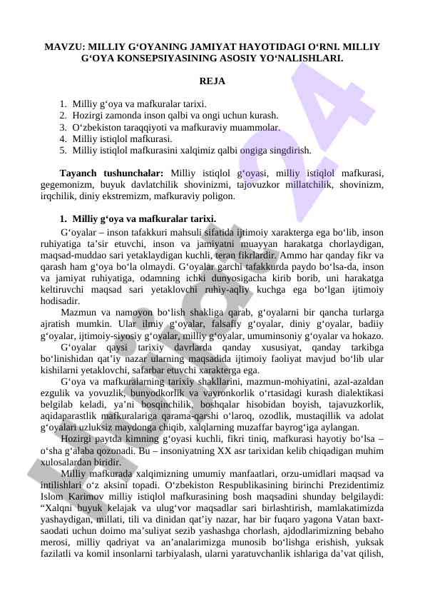 Milliy g‘oya mafkura jamiyat hayotidagi roli