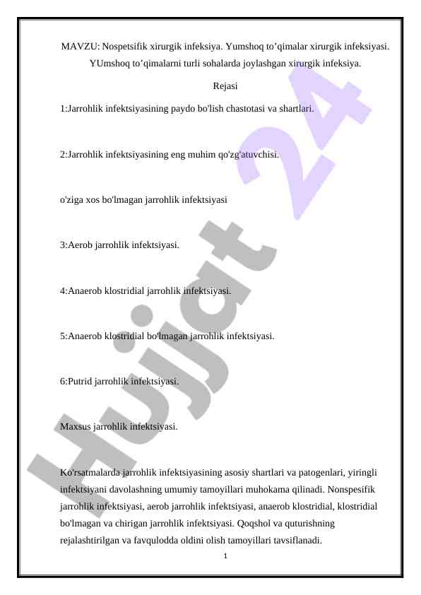 Nospetsifik xirurgik infeksiyalar tahlili