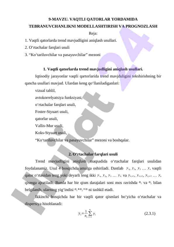 Vaqtli qatorlar yordamida tebranuvchanlikni modellash