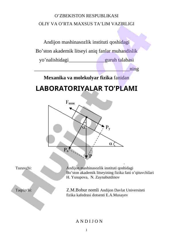 Mexanika va molekulyar fizika laboratoriyasi qoida