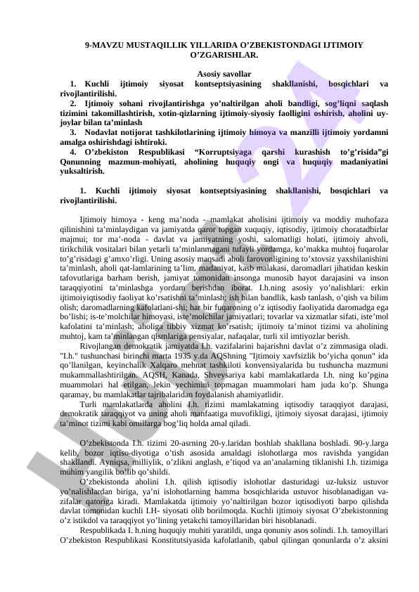 Ijtimoiy o‘zgarishlar mustaqillik yillarida o‘zbekistonda