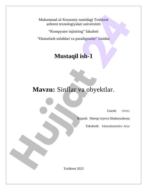 Sinflar va obyektlar dasturlash uslublari