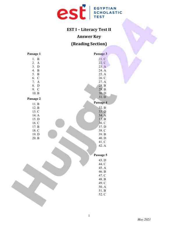 Literacy test ii answer key for reading section