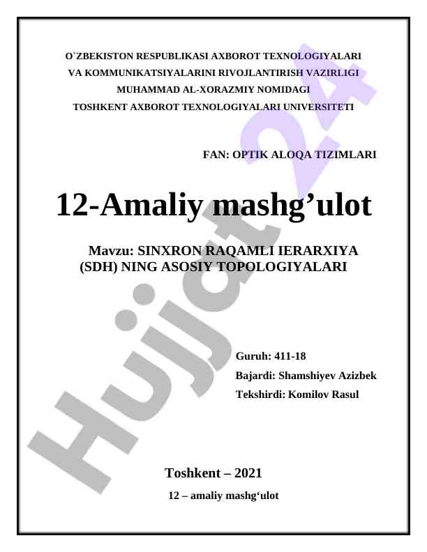 Sinxron raqamli ierarxiya tizimlari amaliy mashg‘uloti