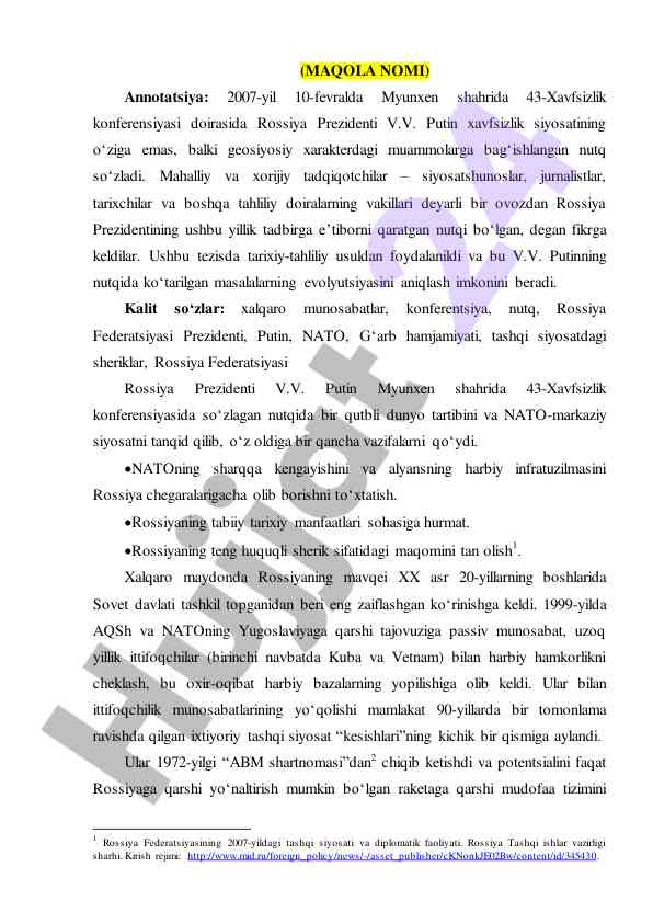 Xavfsizlik siyosati va geosiyosiy muammolar