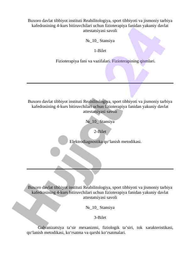 Fizioterapiya fanidan yakuniy davlat attestatsiyasi savoli