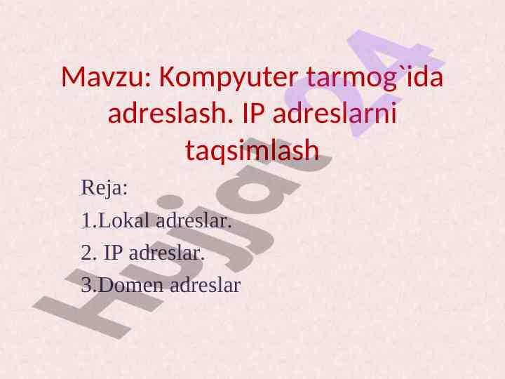 Kompyuter tarmog`ida adreslash: ip adreslarni taqsimlash