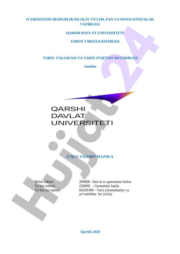 Tarix falsafasi va tarix o’qitish metodikasi