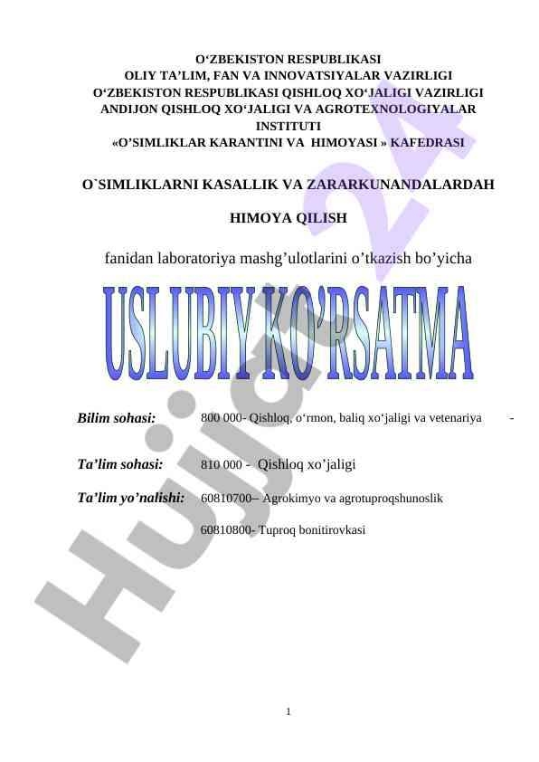 O‘simliklarni kasallik va zararkunandalardan himoya qilish