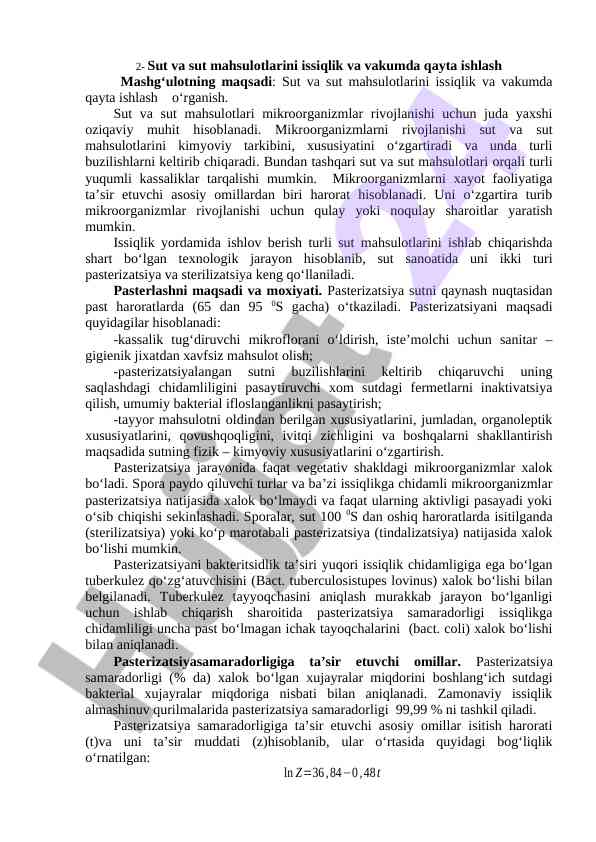 Sut va sut mahsulotlarini qayta ishlash texnologiyalari