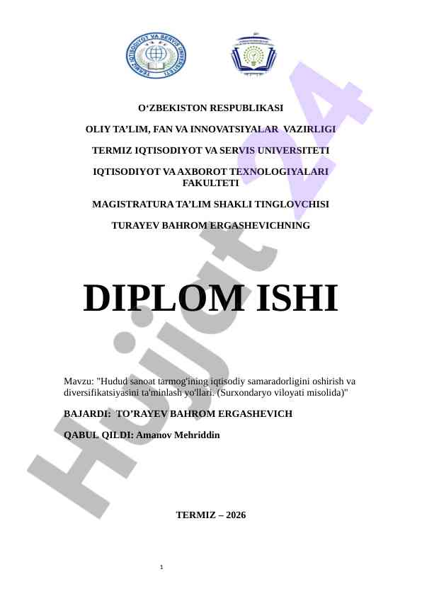 Hudud sanoat tarmog‘ining iqtisodiy samaradorligini oshirish