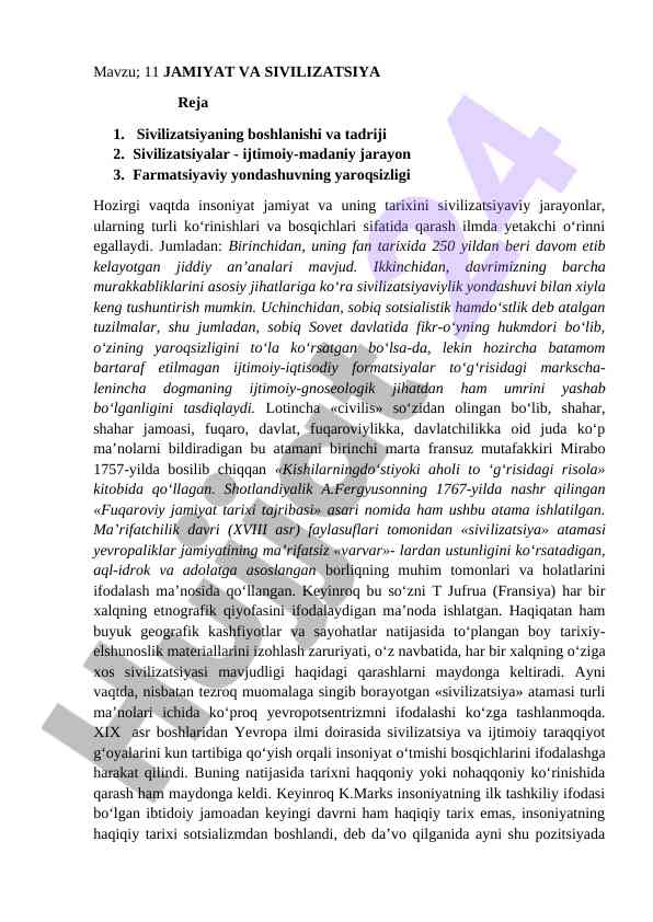 Jamiyat va sivilizatsiya asoslari