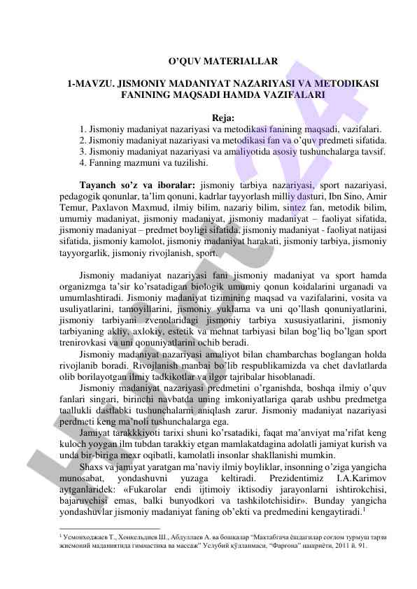 Jismoniy madaniyat nazariyasi va metodikasining maqsadi