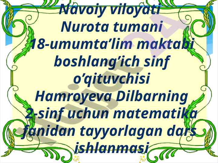Matematika fanidan dars ishlanmasi 2-sinf uchun