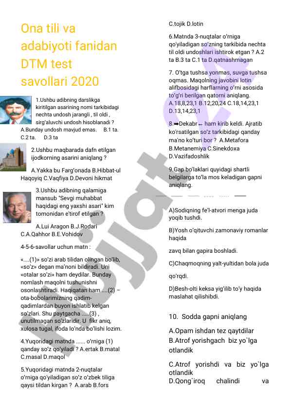 2020 yil davlat testi savollari bo'yicha tahlil