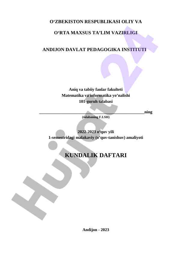 Malakaviy amaliyot kundi malumot daftari 2023